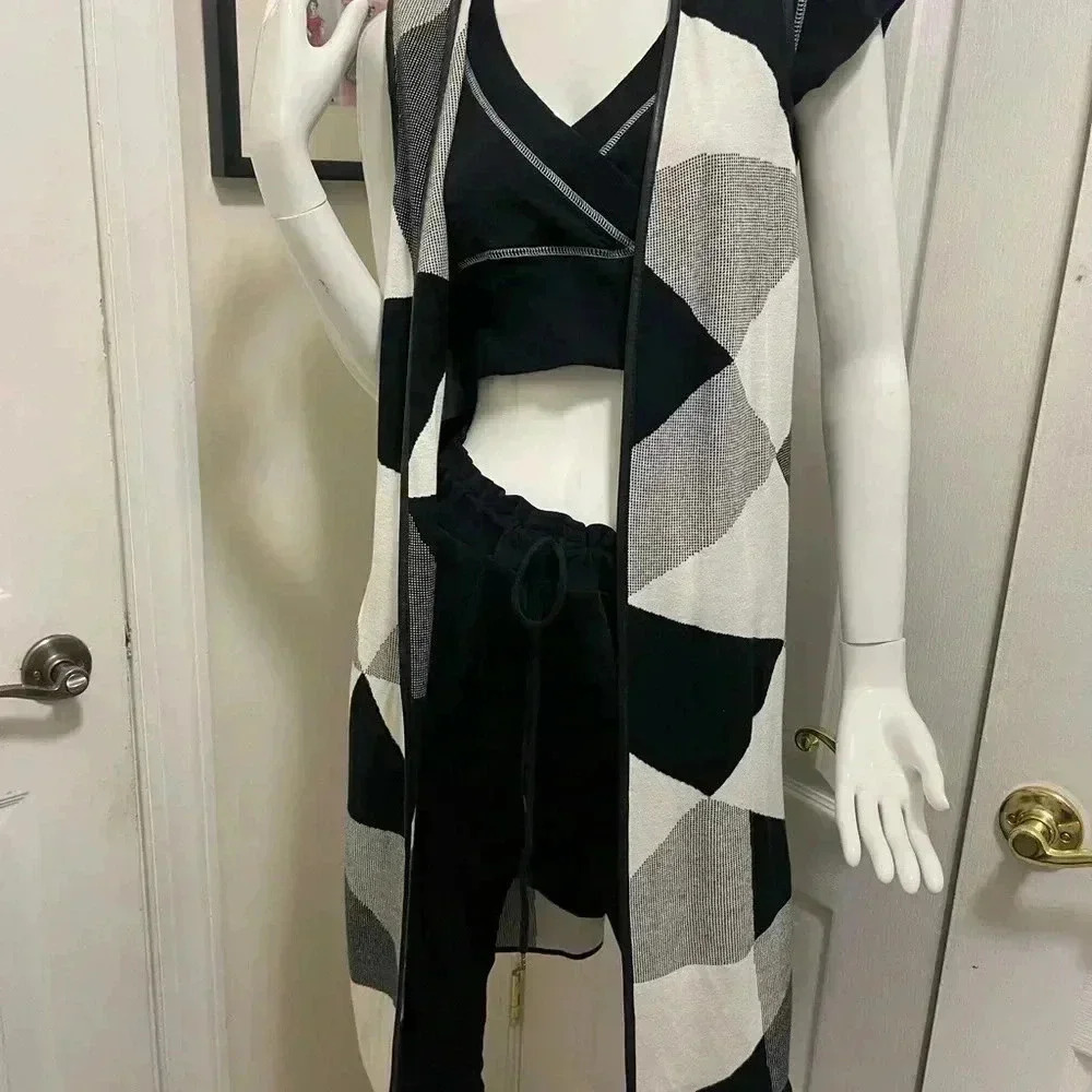 Lafayette 148 long vest Plaid Print leather edges Knee-length brand new with tag - Picture 4 of 13